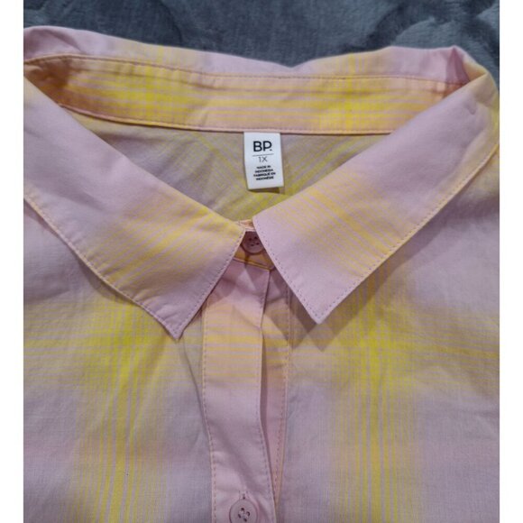 NEW BP Pink and Yellow Windowpane Button-Up Crop Shirt/Sz. 1X - Picture 3 of 5